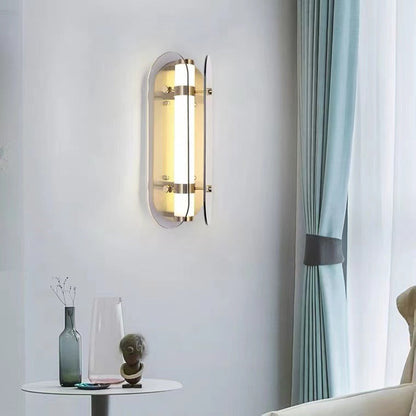 مصباح حائط LED بيضاوي الشكل من النحاس والزجاج بتصميم آرت ديكو الحديث لغرفة المعيشة 
