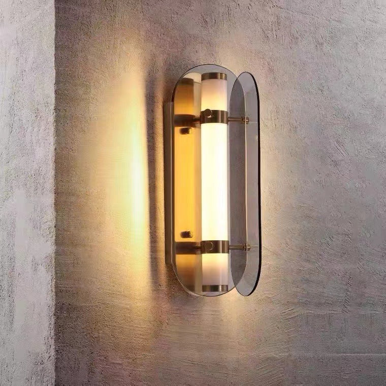 مصباح حائط LED بيضاوي الشكل من النحاس والزجاج بتصميم آرت ديكو الحديث لغرفة المعيشة 