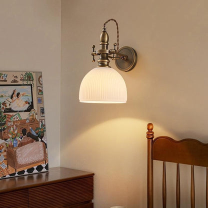 Traditional Rustic Dome Copper Glass 1-Light Wall Sconce Lamp For Bedroom