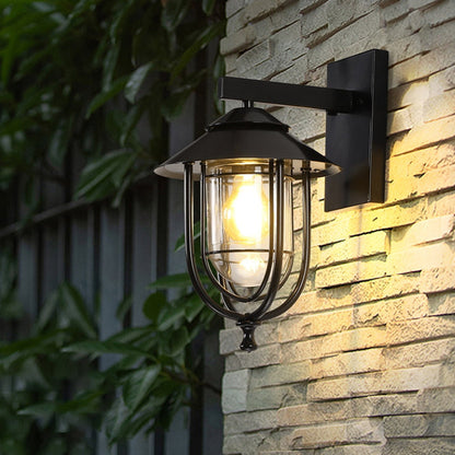 Traditional Vintage Birdcage Iron Glass 1-Light Wall Sconce Lamp For Outdoor Patio