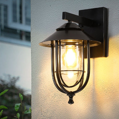 Traditional Vintage Birdcage Iron Glass 1-Light Wall Sconce Lamp For Outdoor Patio