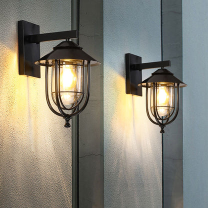 Traditional Vintage Birdcage Iron Glass 1-Light Wall Sconce Lamp For Outdoor Patio