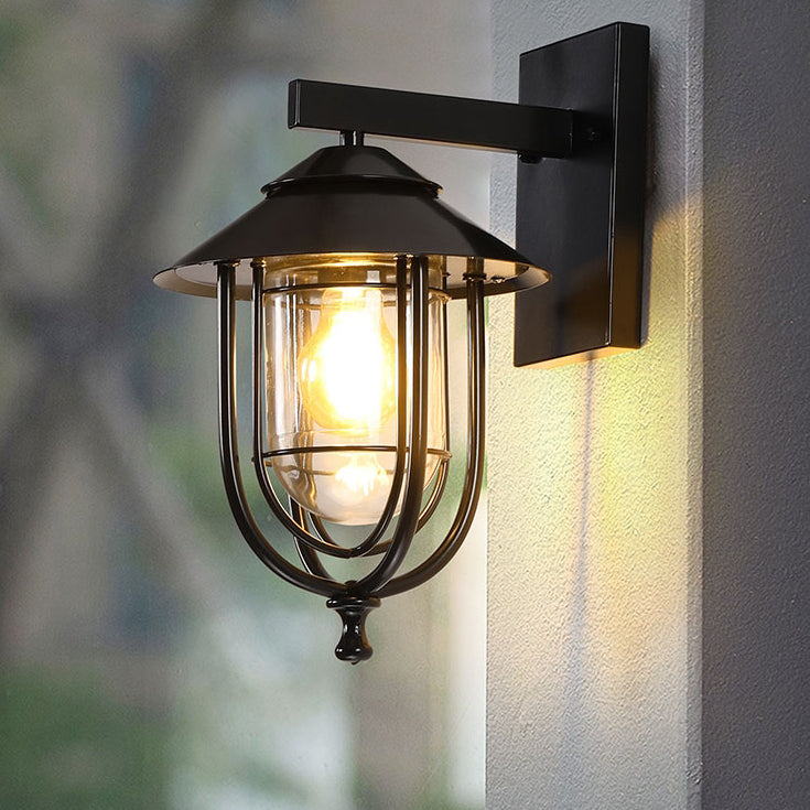 Traditional Vintage Birdcage Iron Glass 1-Light Wall Sconce Lamp For Outdoor Patio