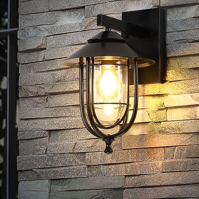 Traditional Vintage Birdcage Iron Glass 1-Light Wall Sconce Lamp For Outdoor Patio