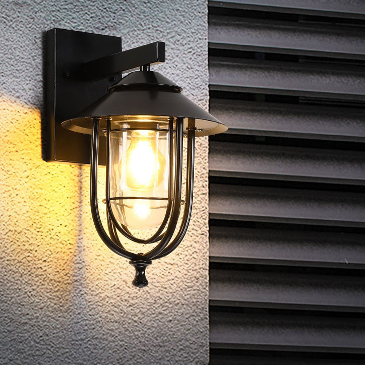 Traditional Vintage Birdcage Iron Glass 1-Light Wall Sconce Lamp For Outdoor Patio