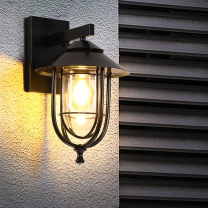 Traditional Vintage Birdcage Iron Glass 1-Light Wall Sconce Lamp For Outdoor Patio