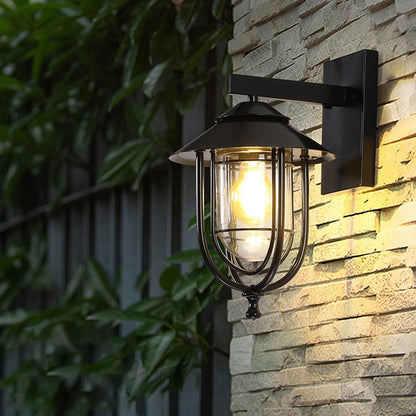Traditional Vintage Birdcage Iron Glass 1-Light Wall Sconce Lamp For Outdoor Patio