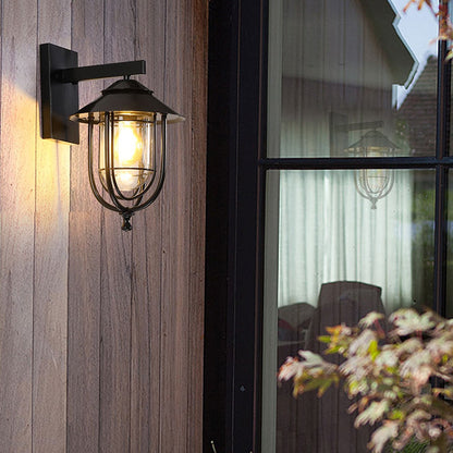 Traditional Vintage Birdcage Iron Glass 1-Light Wall Sconce Lamp For Outdoor Patio
