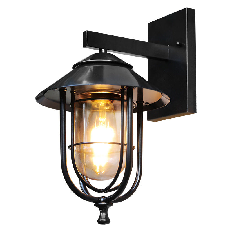Traditional Vintage Birdcage Iron Glass 1-Light Wall Sconce Lamp For Outdoor Patio