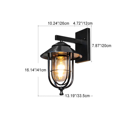 Traditional Vintage Birdcage Iron Glass 1-Light Wall Sconce Lamp For Outdoor Patio
