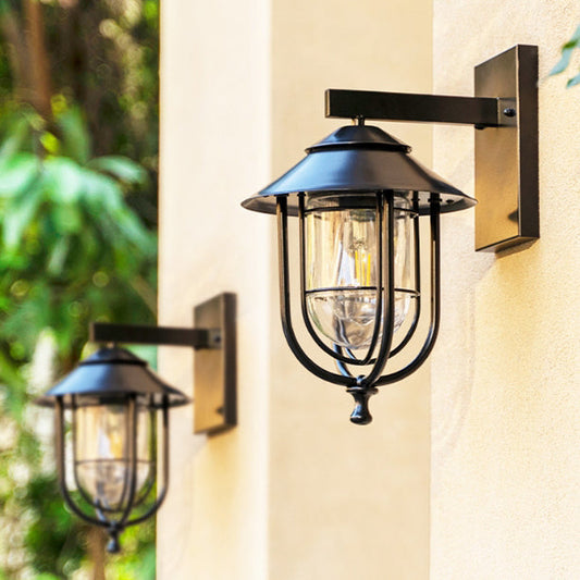 Traditional Vintage Birdcage Iron Glass 1-Light Wall Sconce Lamp For Outdoor Patio