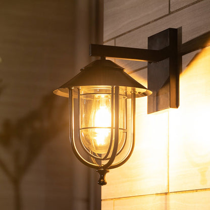 Traditional Vintage Birdcage Iron Glass 1-Light Wall Sconce Lamp For Outdoor Patio