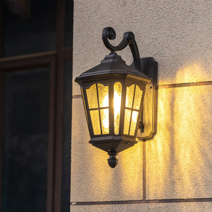 Traditional European Lantern Waterproof Aluminum Glass 1-Light Wall Sconce Lamp For Outdoor Patio