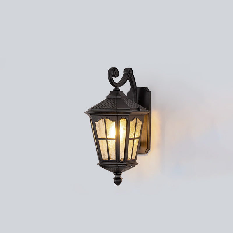 Traditional European Lantern Waterproof Aluminum Glass 1-Light Wall Sconce Lamp For Outdoor Patio