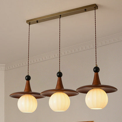 Traditional French Pumpkin Globe Iron Solid Wood Glass 1/3 Light Chandelier Island Light For Dining Room