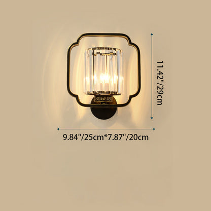 Traditional Chinese Cylinder Iron Crystal 2-Light Wall Sconce Lamp For Living Room