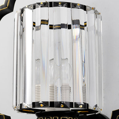 Traditional Chinese Cylinder Iron Crystal 2-Light Wall Sconce Lamp For Living Room