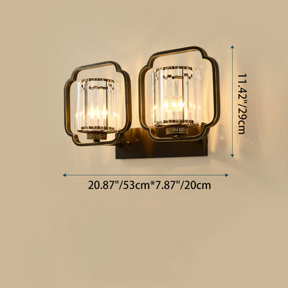 Traditional Chinese Cylinder Iron Crystal 2-Light Wall Sconce Lamp For Living Room