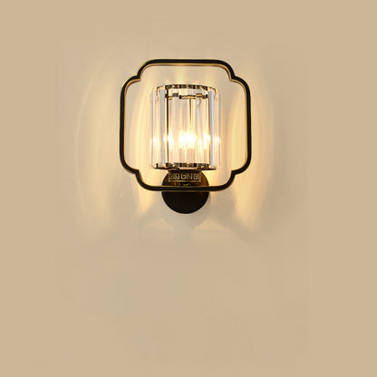 Traditional Chinese Cylinder Iron Crystal 2-Light Wall Sconce Lamp For Living Room