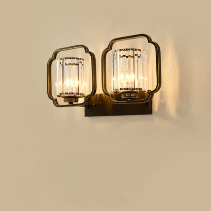 Traditional Chinese Cylinder Iron Crystal 2-Light Wall Sconce Lamp For Living Room