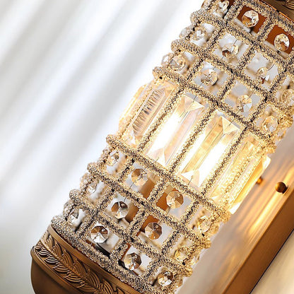 Traditional Vintage Cylinder Metal Crystal 1-Light Wall Sconce Lamp For Hallway