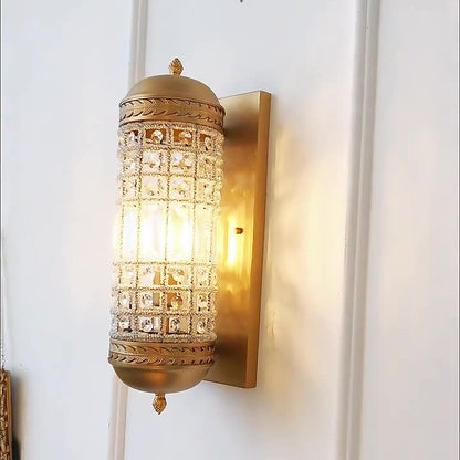 Traditional Vintage Cylinder Metal Crystal 1-Light Wall Sconce Lamp For Hallway