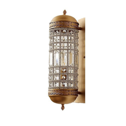 Traditional Vintage Cylinder Metal Crystal 1-Light Wall Sconce Lamp For Hallway