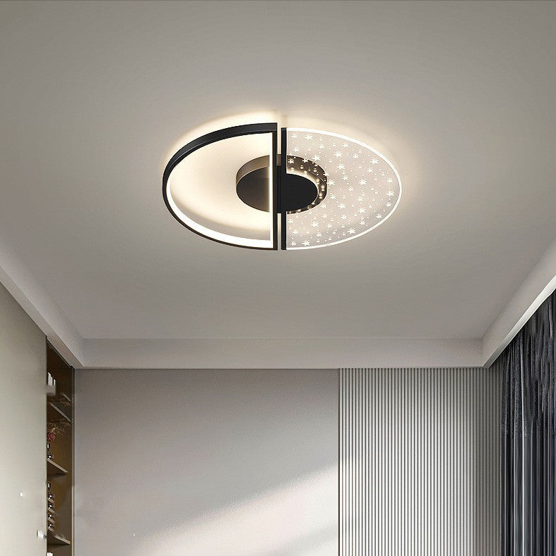 Contemporary Nordic Round Iron Glass LED Semi-Flush Mount Ceiling Light For Bedroom