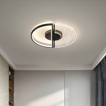 Contemporary Nordic Round Iron Glass LED Semi-Flush Mount Ceiling Light For Bedroom