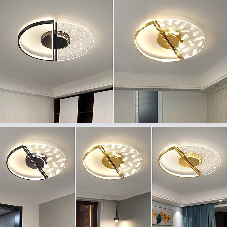 Contemporary Nordic Round Iron Glass LED Semi-Flush Mount Ceiling Light For Bedroom