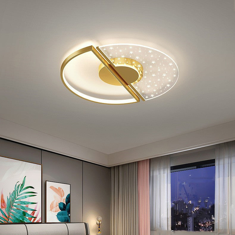 Contemporary Nordic Round Iron Glass LED Semi-Flush Mount Ceiling Light For Bedroom