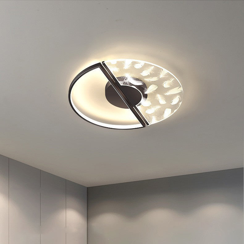 Contemporary Nordic Round Iron Glass LED Semi-Flush Mount Ceiling Light For Bedroom
