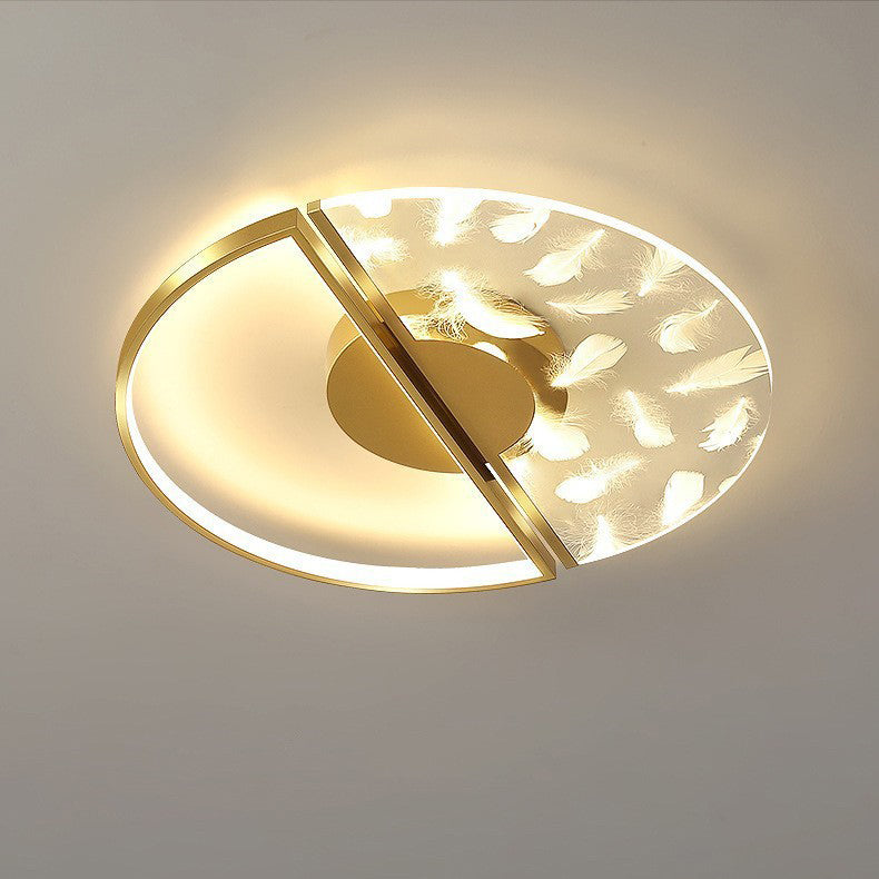 Contemporary Nordic Round Iron Glass LED Semi-Flush Mount Ceiling Light For Bedroom