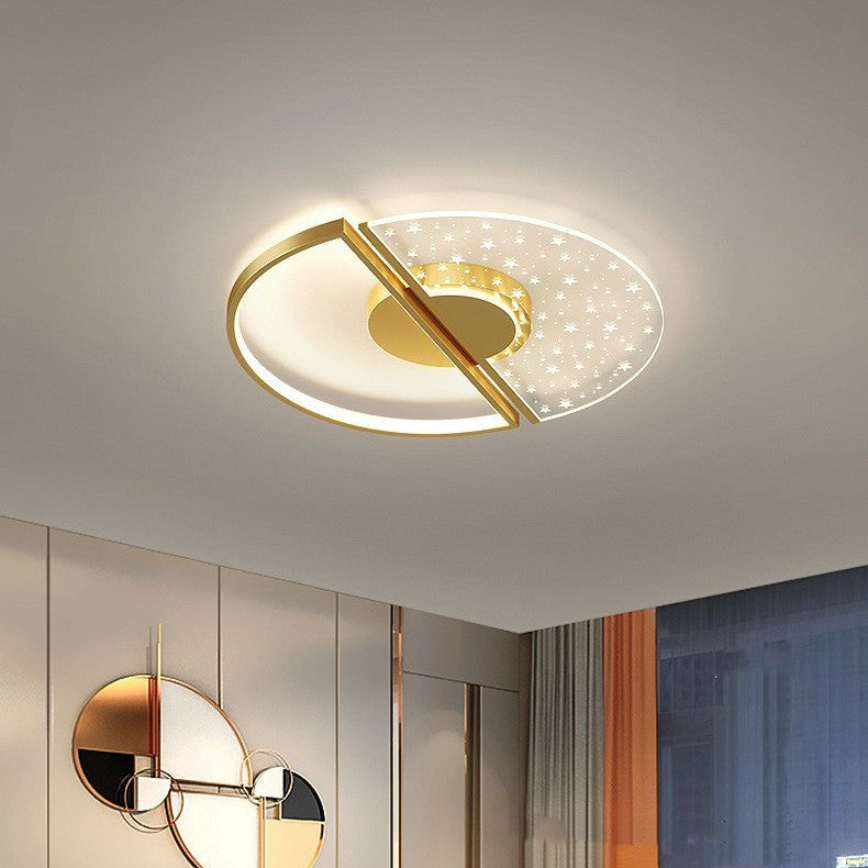Contemporary Nordic Round Iron Glass LED Semi-Flush Mount Ceiling Light For Bedroom