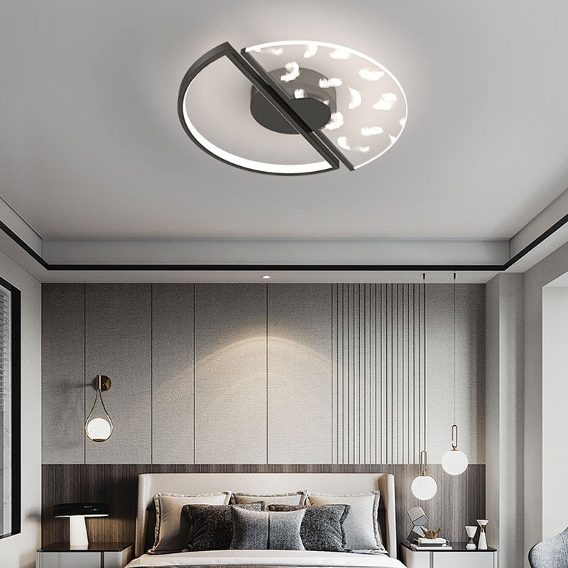 Contemporary Nordic Round Iron Glass LED Semi-Flush Mount Ceiling Light For Bedroom