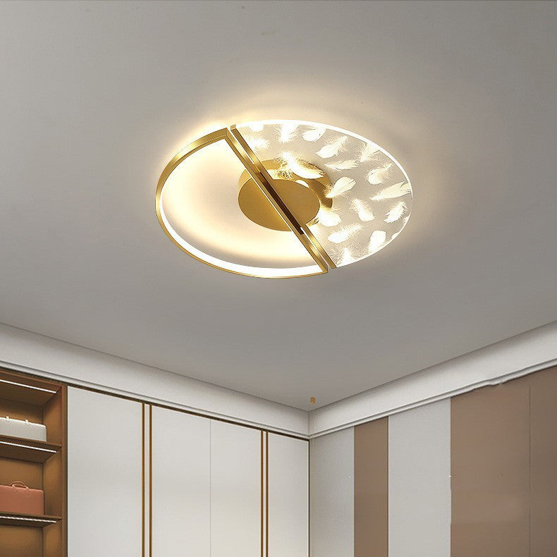 Contemporary Nordic Round Iron Glass LED Semi-Flush Mount Ceiling Light For Bedroom