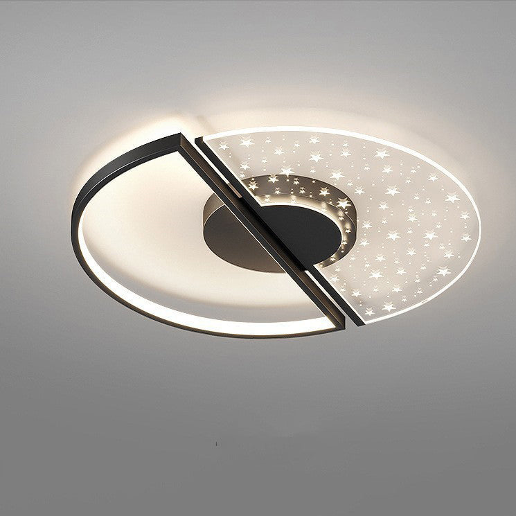 Contemporary Nordic Round Iron Glass LED Semi-Flush Mount Ceiling Light For Bedroom