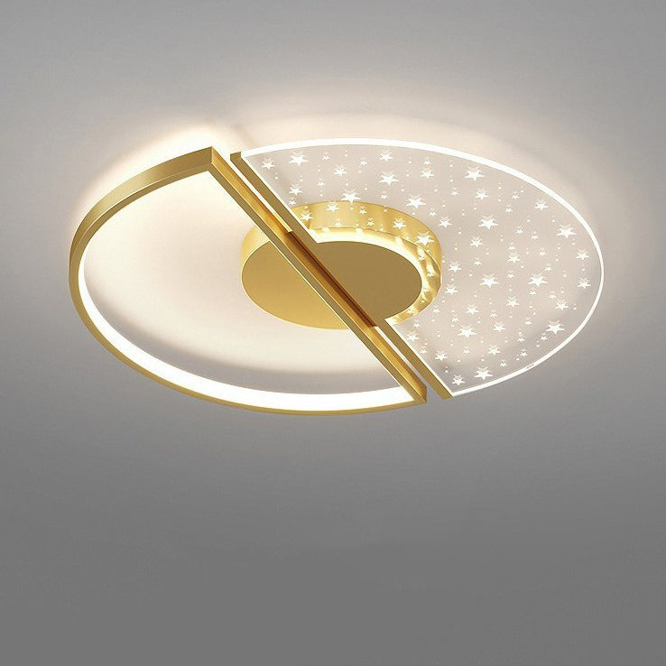 Contemporary Nordic Round Iron Glass LED Semi-Flush Mount Ceiling Light For Bedroom