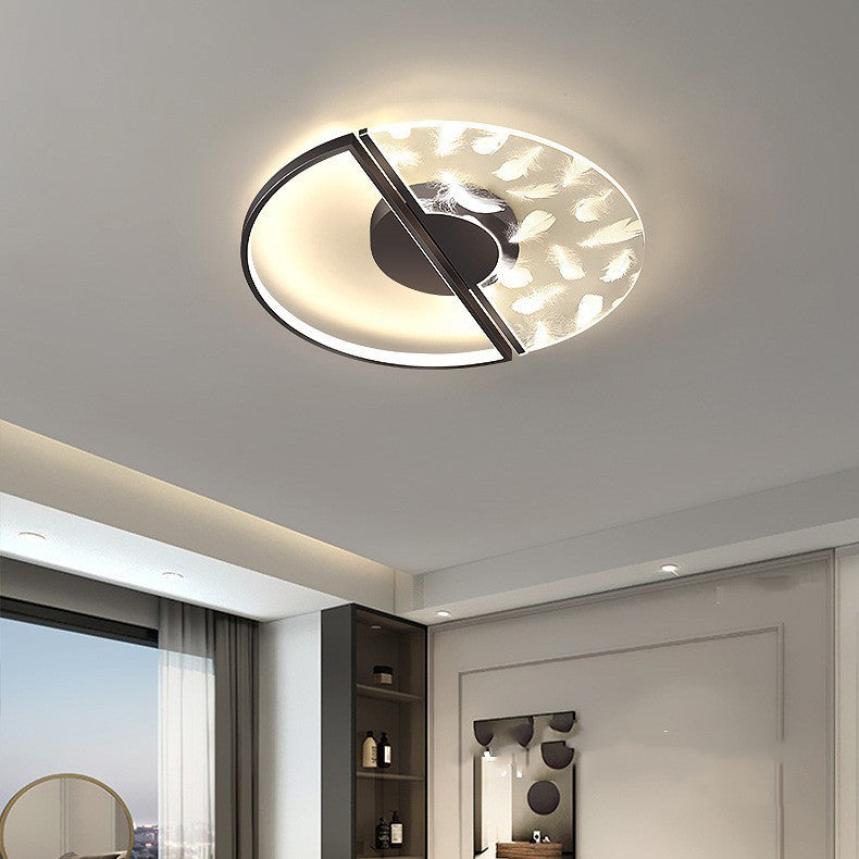 Contemporary Nordic Round Iron Glass LED Semi-Flush Mount Ceiling Light For Bedroom