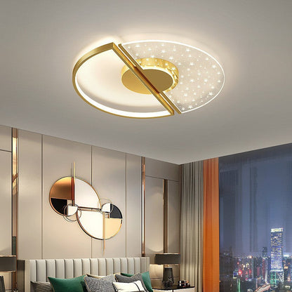 Contemporary Nordic Round Iron Glass LED Semi-Flush Mount Ceiling Light For Bedroom