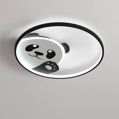 Contemporary Creative Kids Cartoon Panda Iron LED Flush Mount Ceiling Light For Bedroom