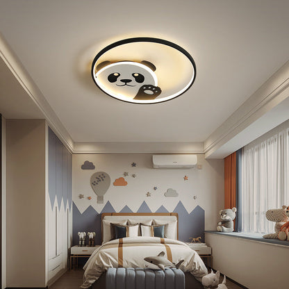 Contemporary Creative Kids Cartoon Panda Iron LED Flush Mount Ceiling Light For Bedroom
