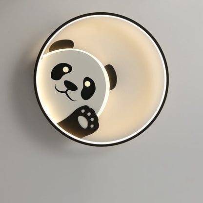 Contemporary Creative Kids Cartoon Panda Iron LED Flush Mount Ceiling Light For Bedroom