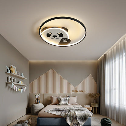 Contemporary Creative Kids Cartoon Panda Iron LED Flush Mount Ceiling Light For Bedroom