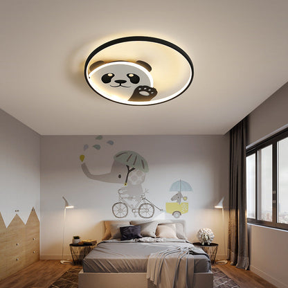 Contemporary Creative Kids Cartoon Panda Iron LED Flush Mount Ceiling Light For Bedroom