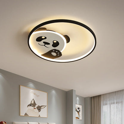 Contemporary Creative Kids Cartoon Panda Iron LED Flush Mount Ceiling Light For Bedroom