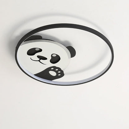 Contemporary Creative Kids Cartoon Panda Iron LED Flush Mount Ceiling Light For Bedroom