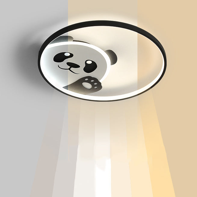 Contemporary Creative Kids Cartoon Panda Iron LED Flush Mount Ceiling Light For Bedroom