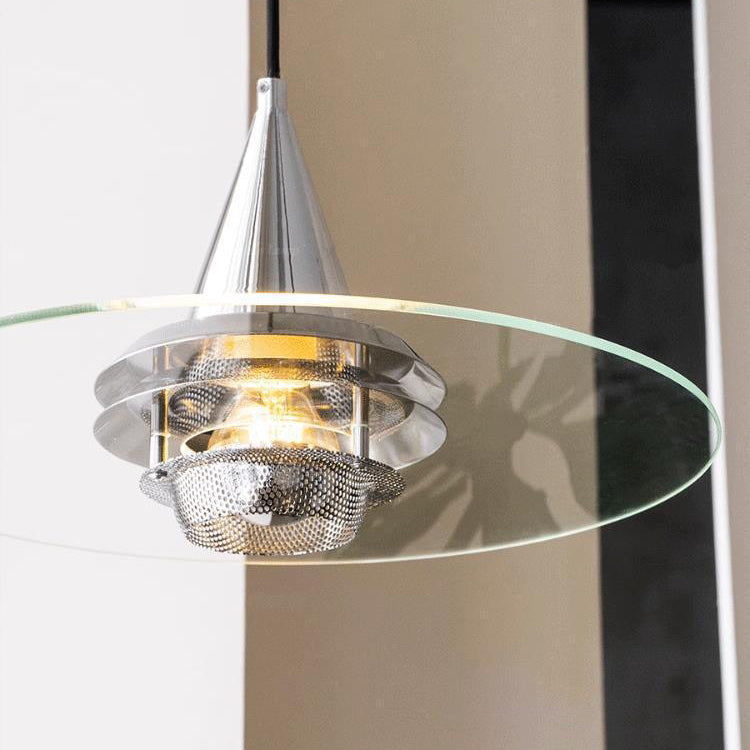 Contemporary Scandinavian Flying Saucer Iron Glass 1-Light Pendant Light For Living Room