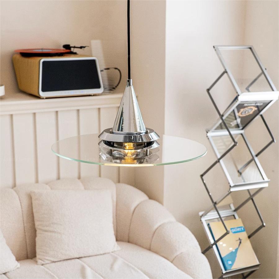 Contemporary Scandinavian Flying Saucer Iron Glass 1-Light Pendant Light For Living Room